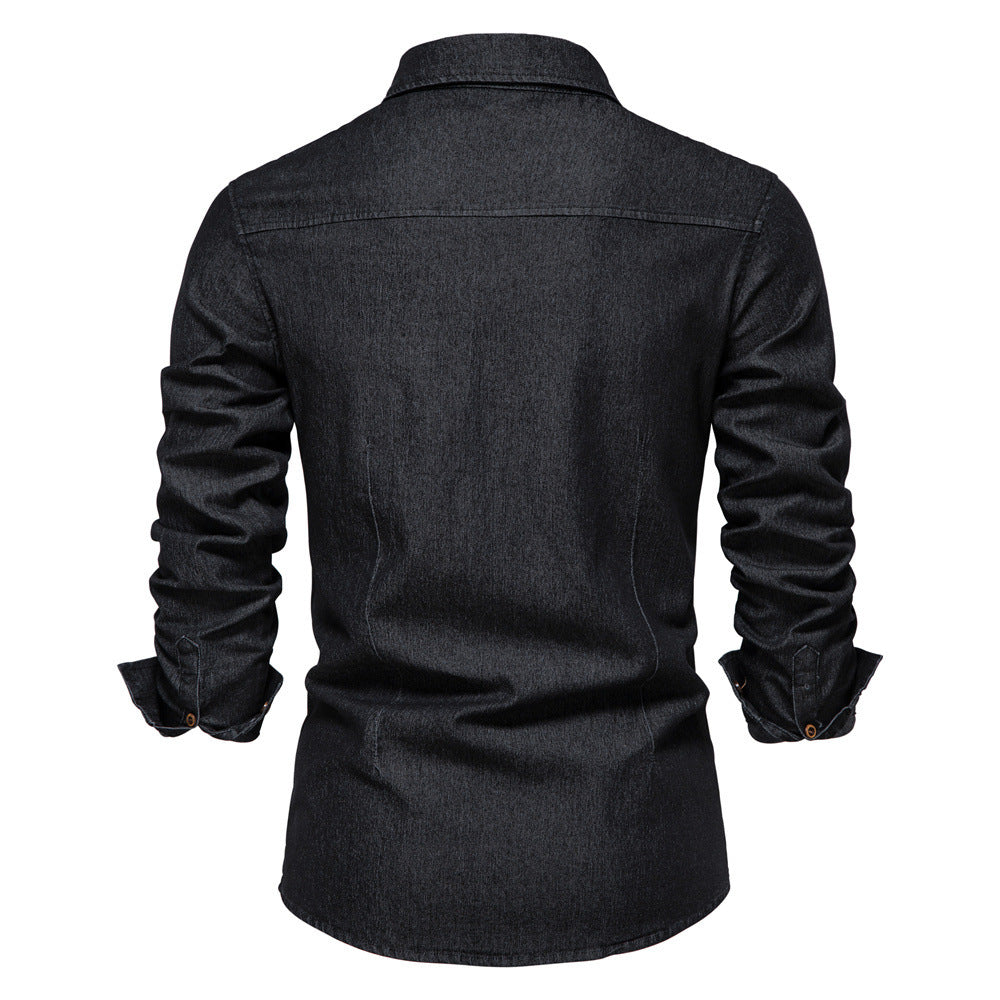 Chemise Homme en Jean – Manches Longues, Coupe Slim, Style Décontracté