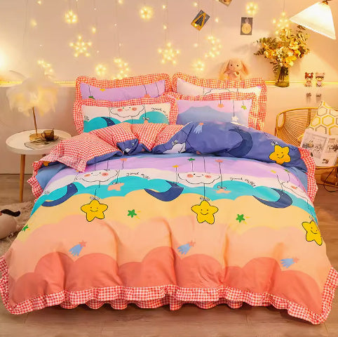 Ensemble de draps avec jupe de lit style princesse – Chambre fille, motif cœur