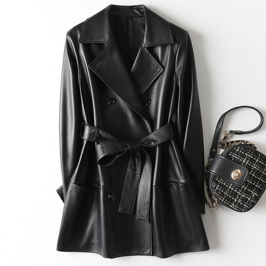 Veste en cuir noire pour femme – Coupe ample, style élégant