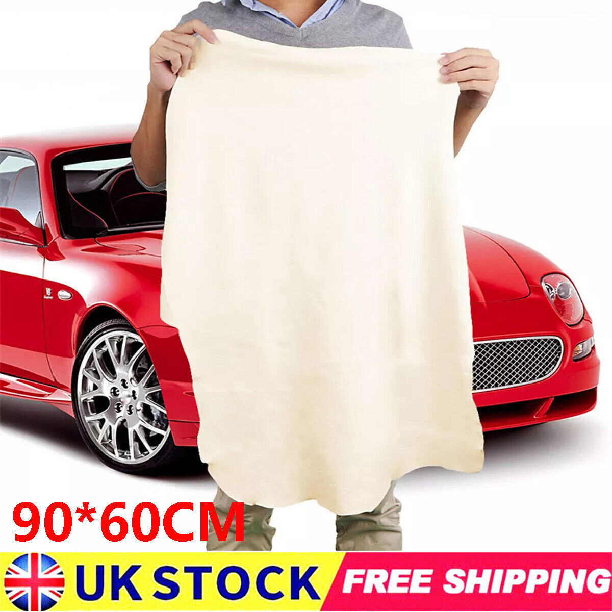 Grande peau de chamois naturelle pour voiture – chiffon de nettoyage absorbant, lavage et séchage 90*60cm