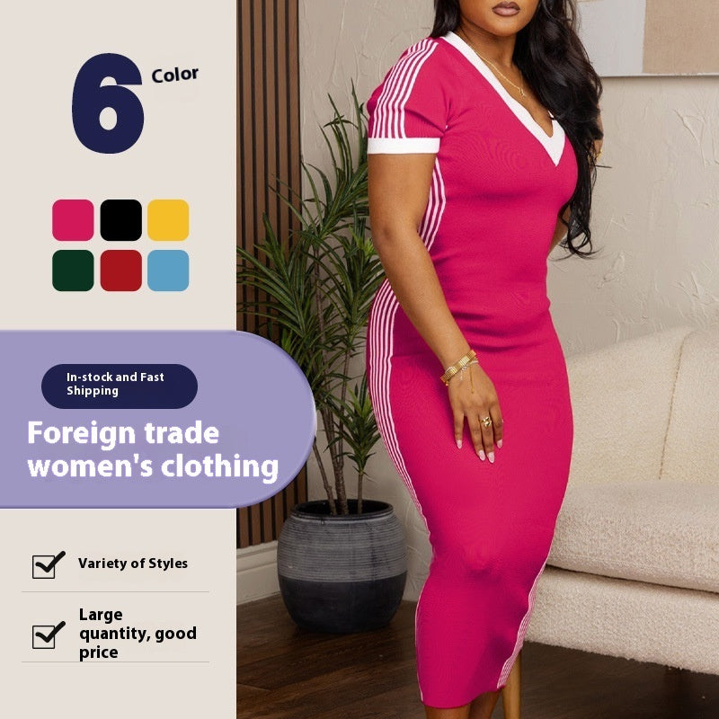 Robe à col en V – Style européen et américain pour femme