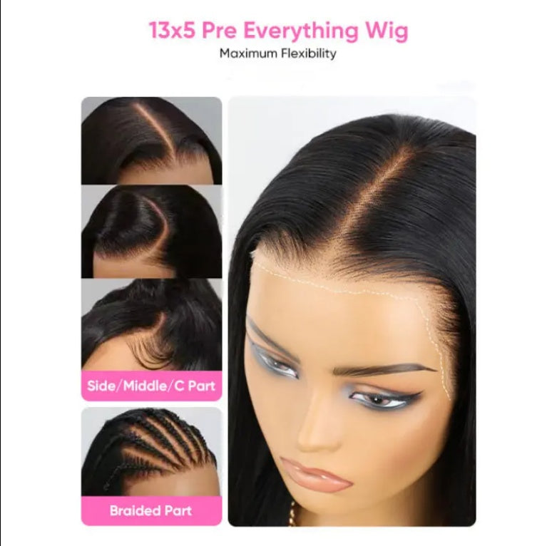 Perruque 13x5 Body Wave Sans Colle avec Frange – HD Dentelle Pré-coupée – Cheveux 100% Humains
Pre-Glue-Free 13x5 Body Wave Lace Front Wig with Bangs – HD Pre-Cut Lace Human Hair Wig