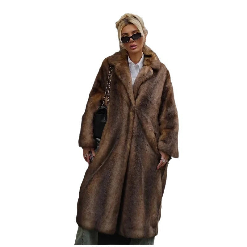 Manteau long femme d’hiver – Imitation vison, doublé polaire épais, chaud et tendance streetwear