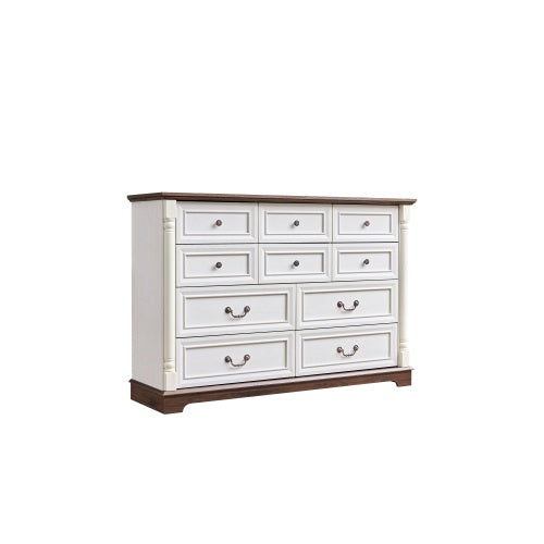 Commode 10 tiroirs en bois – Style rustique avec base et rebord