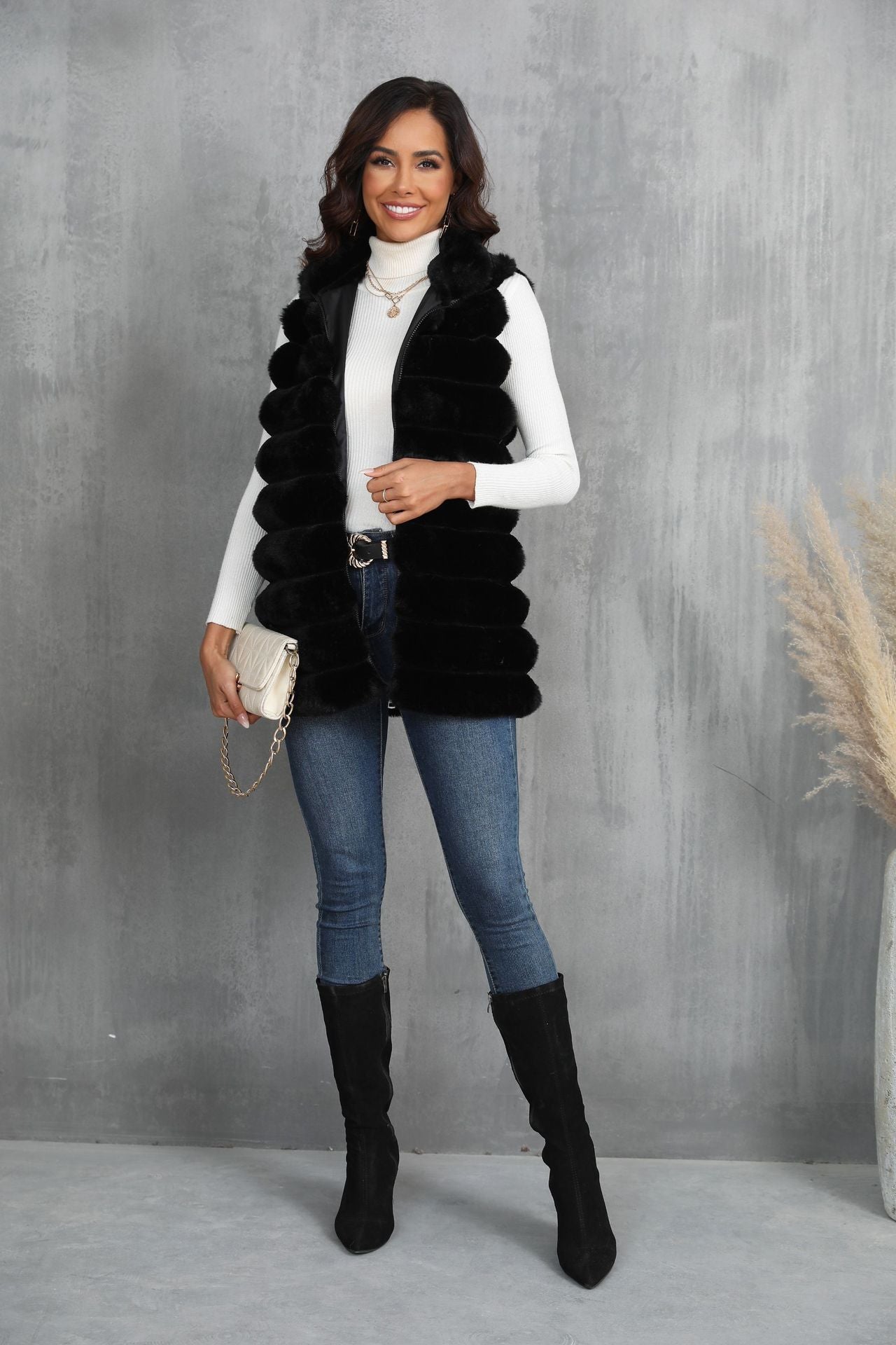 Gilet sans manches en fausse fourrure pour femme, nouvelle collection automne-hiver, longueur mi-longue