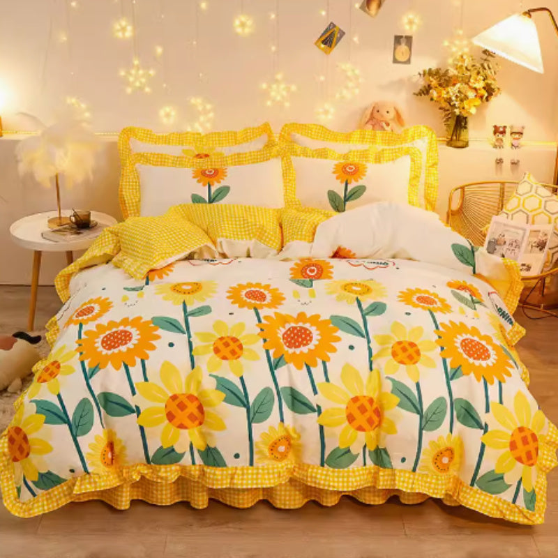 Ensemble de draps avec jupe de lit style princesse – Chambre fille, motif cœur
