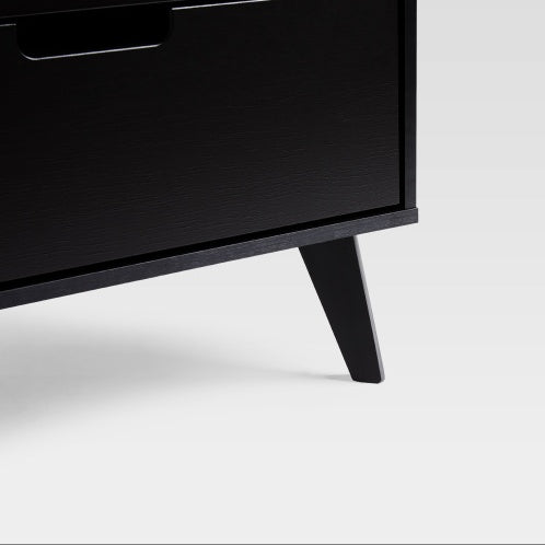 Commode Hans 6 tiroirs – Style mid-century, noire avec poignées découpées