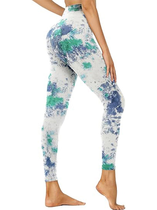 Legging Femme Bleu Ciel Imprimé – Taille Haute, Coupe 7/8 (Cropped)