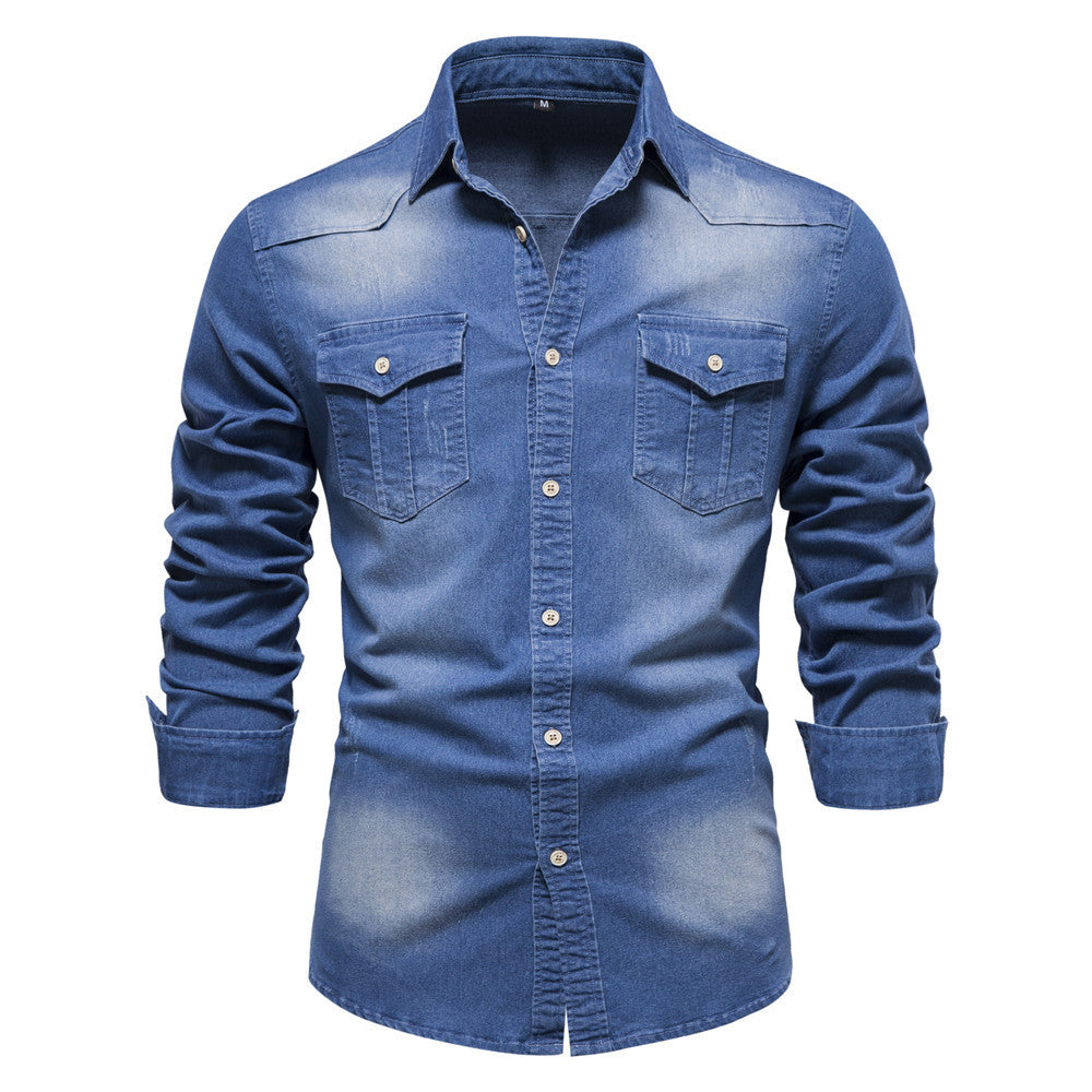 Chemise Homme en Jean – Manches Longues, Coupe Slim, Style Décontracté