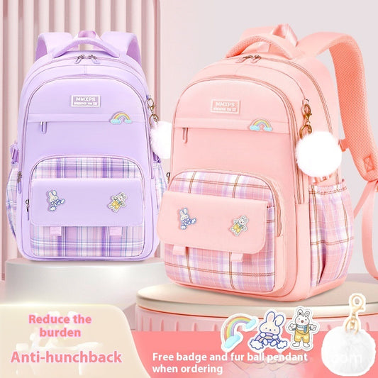 Cartable pour élève de primaire – Sac à dos à carreaux pour fille