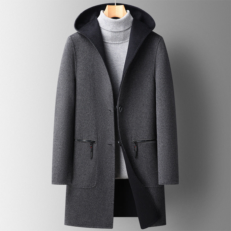 Manteau à Capuche Réversible en Laine pour Homme – Mi-long Automne & Hiver 🍂🧥❄️