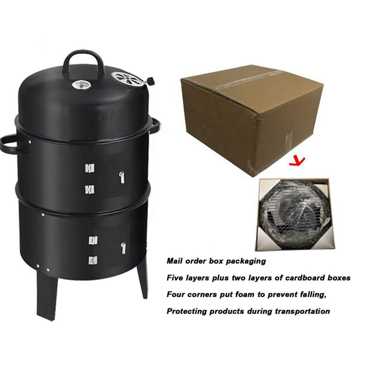 Barbecue fumoir vertical à charbon – Four/gril double couche sans fumée, pour une cuisson extérieure saine et sans effort, avec moins de fumée et de graisse