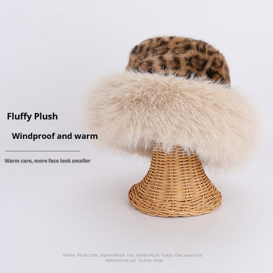 Chapeau en peluche imprimé léopard – Épais, automne & hiver, protection contre le froid
