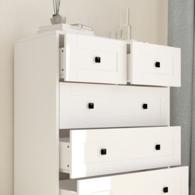 Commode blanche 5 tiroirs – Style farmhouse avec porte grange