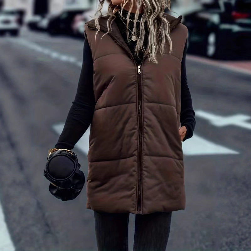 Gilet mode automne-hiver européen et américain à capuche, uni avec fermeture éclair