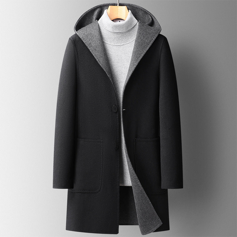 Manteau à Capuche Réversible en Laine pour Homme – Mi-long Automne & Hiver 🍂🧥❄️