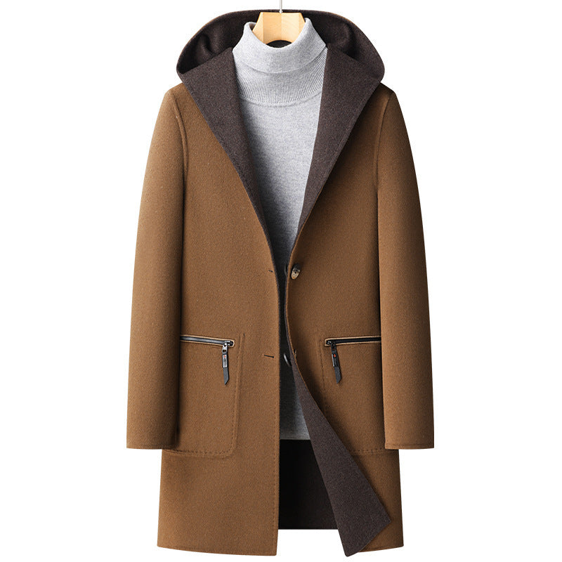 Manteau à Capuche Réversible en Laine pour Homme – Mi-long Automne & Hiver 🍂🧥❄️