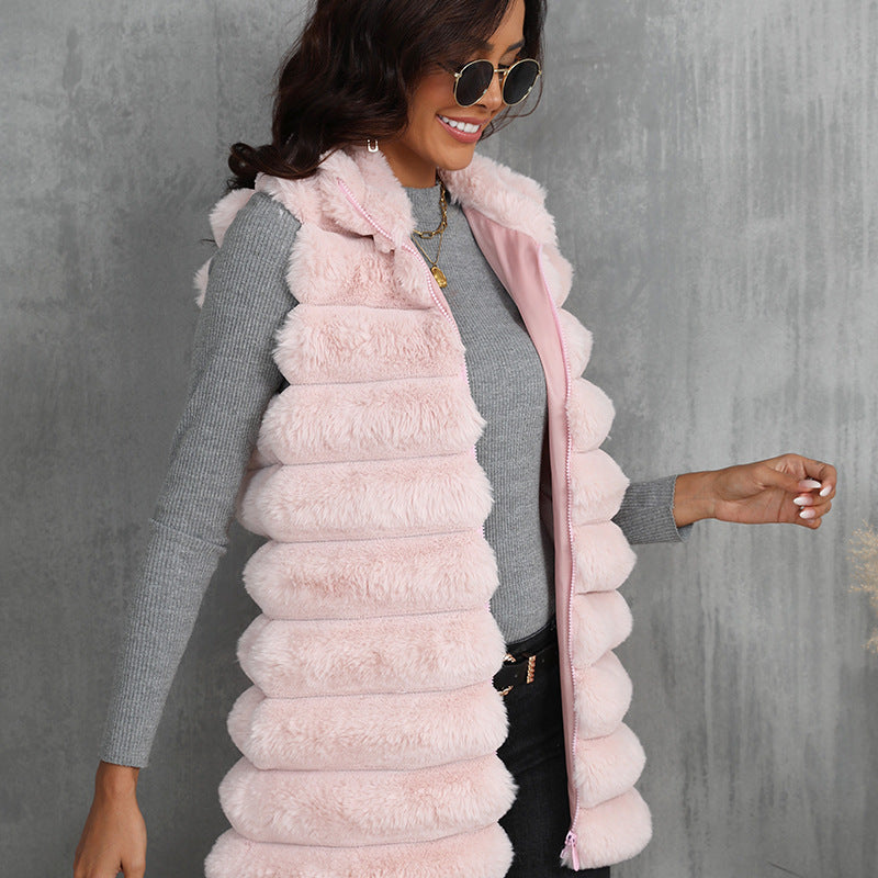 Gilet sans manches en fausse fourrure pour femme, nouvelle collection automne-hiver, longueur mi-longue