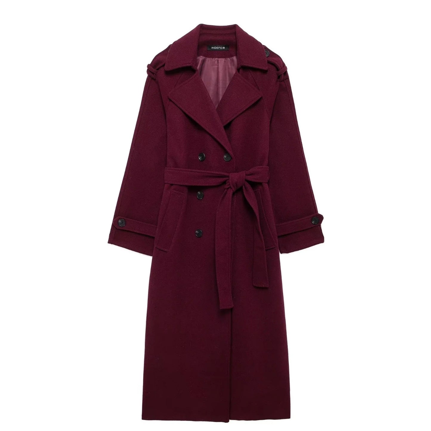 Manteau en laine avec ceinture – Trench long double boutonnage pour femmes