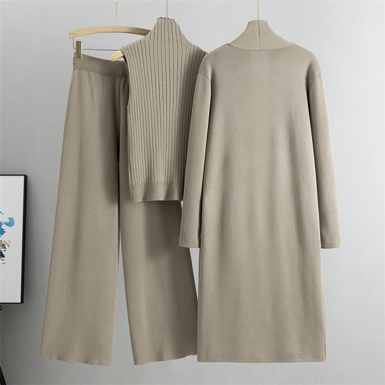 Ensemble 3 pièces femme – Pull sans manches, cardigan long et pantalon large