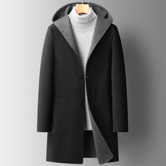 Manteau à Capuche Réversible en Laine pour Homme – Mi-long Automne & Hiver 🍂🧥❄️
