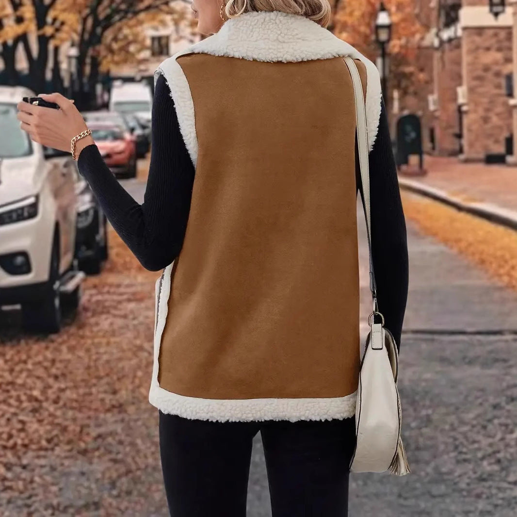 Gilet femme en laine d’agneau style européen et américain – Automne & Hiver, fourrure composite