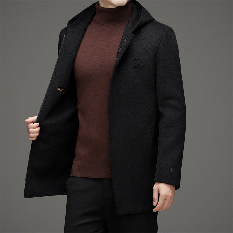Manteau d’hiver homme à capuche – Manteau en laine réversible, version épaissie