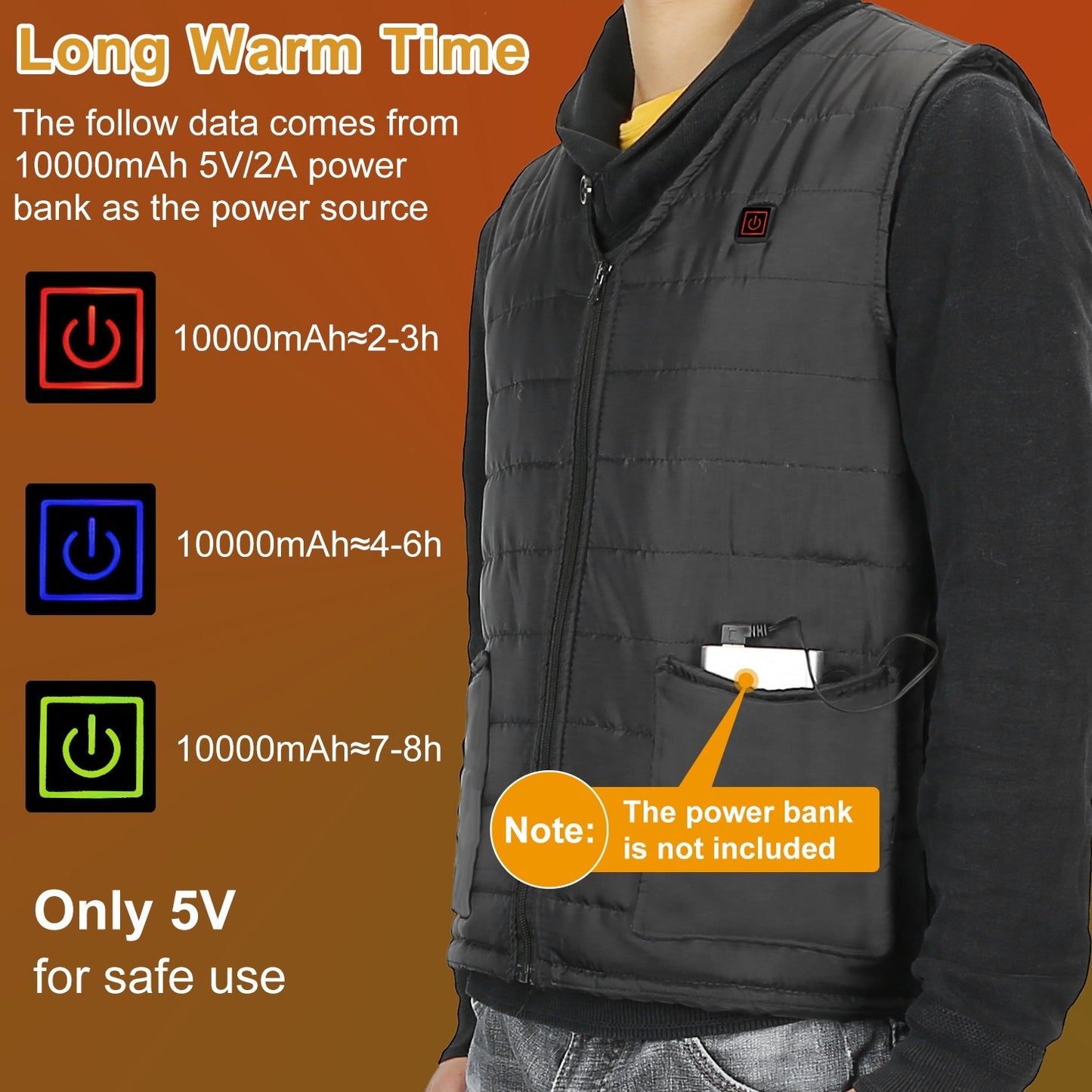 Gilet chauffant unisexe – 10 zones de chauffage, 3 niveaux de chaleur réglables, USB – Idéal pour l’hiver et les activités extérieures
