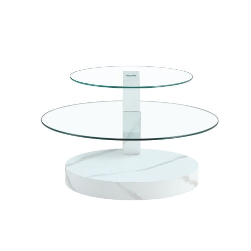Table Ronde Double-Couche Moderne – Plateau en Verre & Pieds en Bois MDF