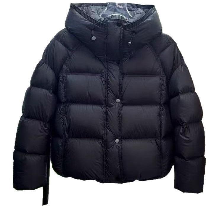 Veste courte matelassée à capuche – Couleur unie, coupe ample, coton rembourré, automne & hiver