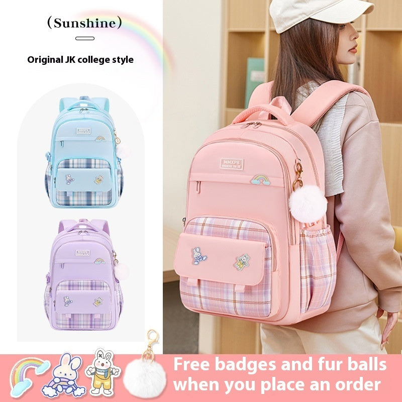 Cartable pour élève de primaire – Sac à dos à carreaux pour fille
