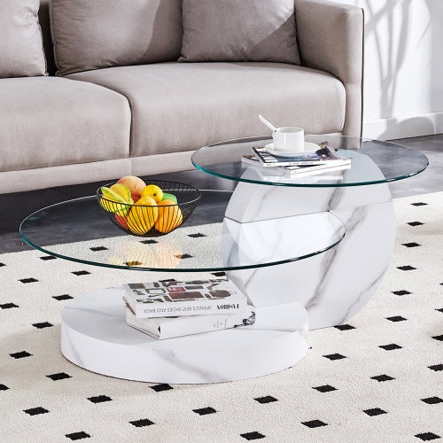 Table Ronde Double-Couche Moderne – Plateau en Verre & Pieds en Bois MDF