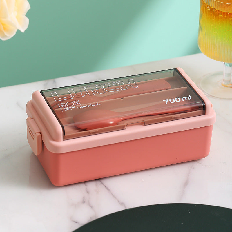 boite à déjeuner double couche avec séparateur + couverts- Etanche et portable/ Plastic Lunch Box Microwavable Lunch Box Set Double Layer Divider With Cutlery