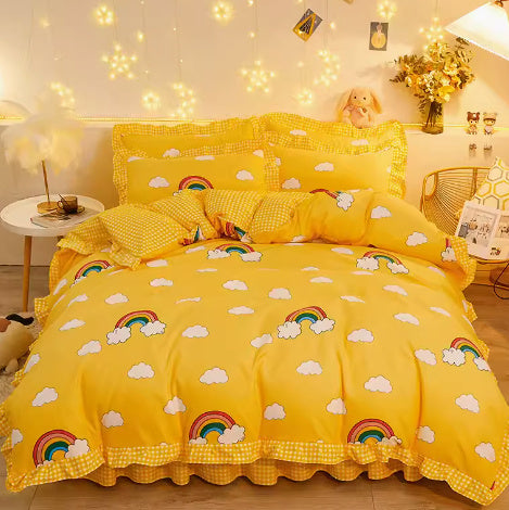Ensemble de draps avec jupe de lit style princesse – Chambre fille, motif cœur