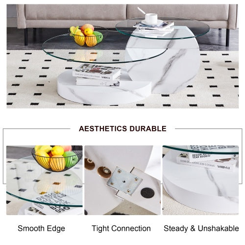 Table Ronde Double-Couche Moderne – Plateau en Verre & Pieds en Bois MDF