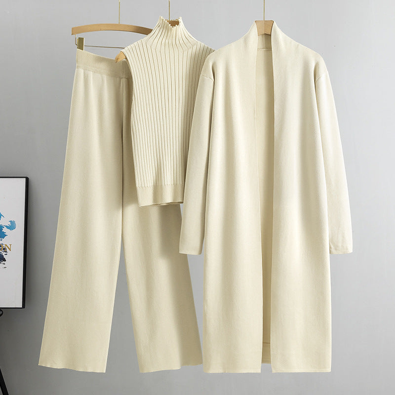 Ensemble 3 pièces femme – Pull sans manches, cardigan long et pantalon large