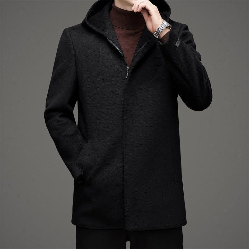 Manteau d’hiver homme à capuche – Manteau en laine réversible, version épaissie