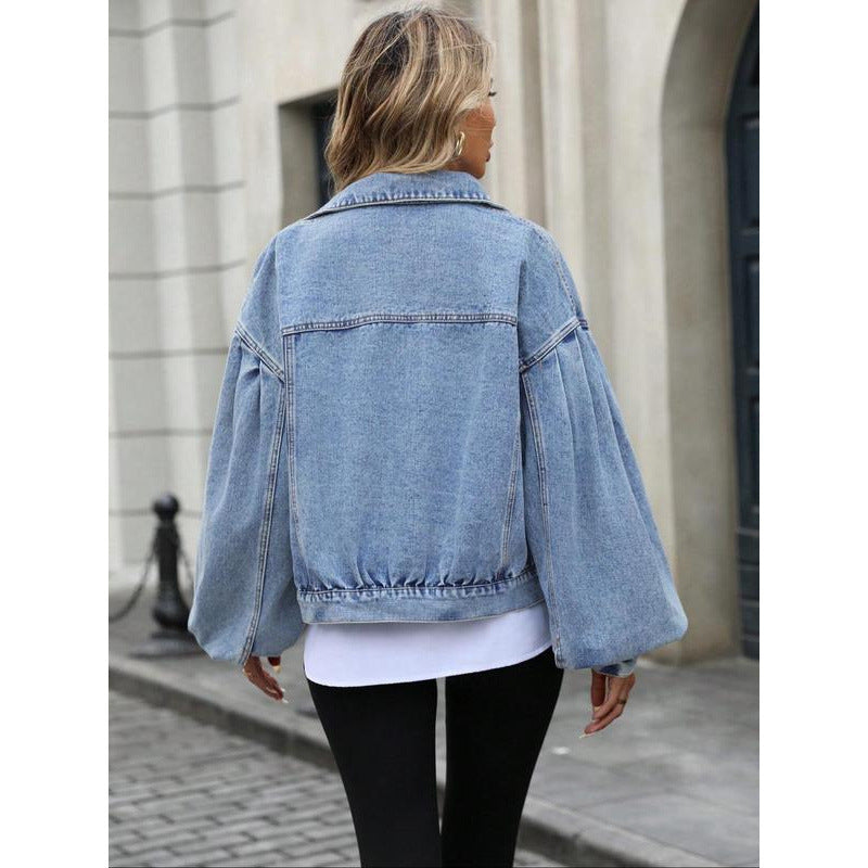 Veste en jean femme embossée – Mode casual, manches longues