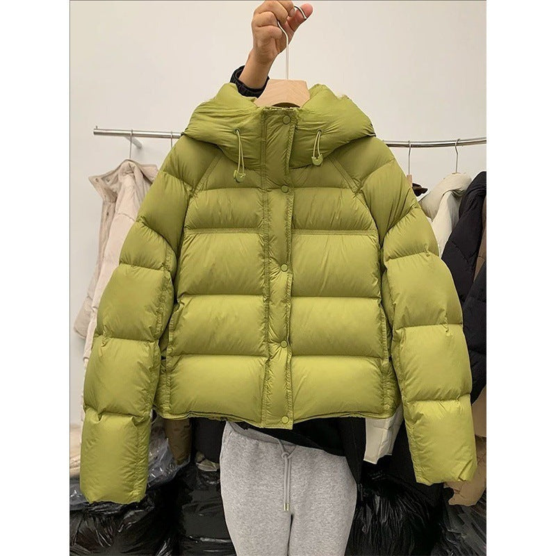 Veste courte matelassée à capuche – Couleur unie, coupe ample, coton rembourré, automne & hiver