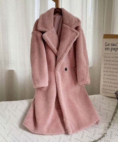 Manteau en polaire mouton à col – Manteau en fausse fourrure épais, chaud et long pour femme