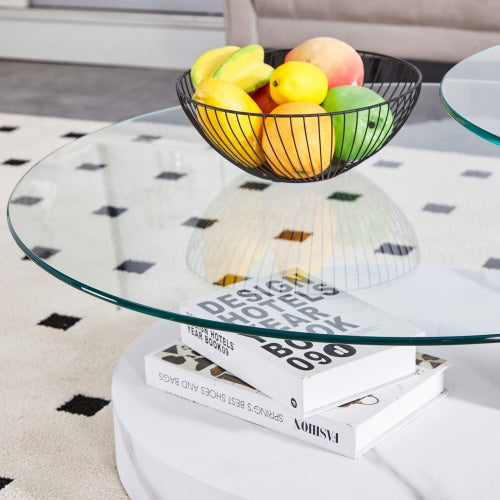 Table Ronde Double-Couche Moderne – Plateau en Verre & Pieds en Bois MDF