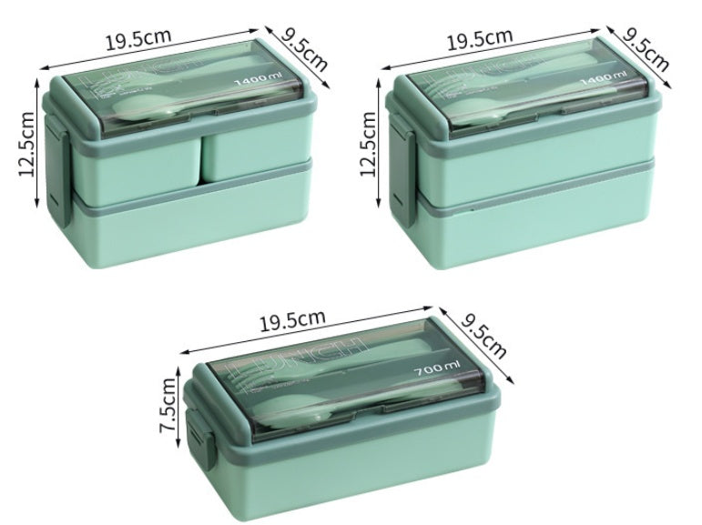 boite à déjeuner double couche avec séparateur + couverts- Etanche et portable/ Plastic Lunch Box Microwavable Lunch Box Set Double Layer Divider With Cutlery