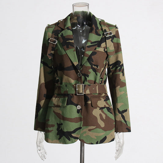 Veste Blazer Femme Imprimée – Cintrée avec Ceinture à Nouer, Élégante et Féminine