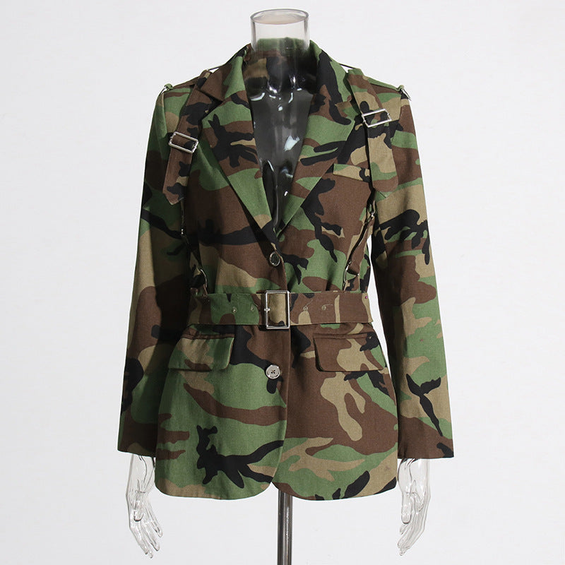 Veste Blazer Femme Imprimée – Cintrée avec Ceinture à Nouer, Élégante et Féminine