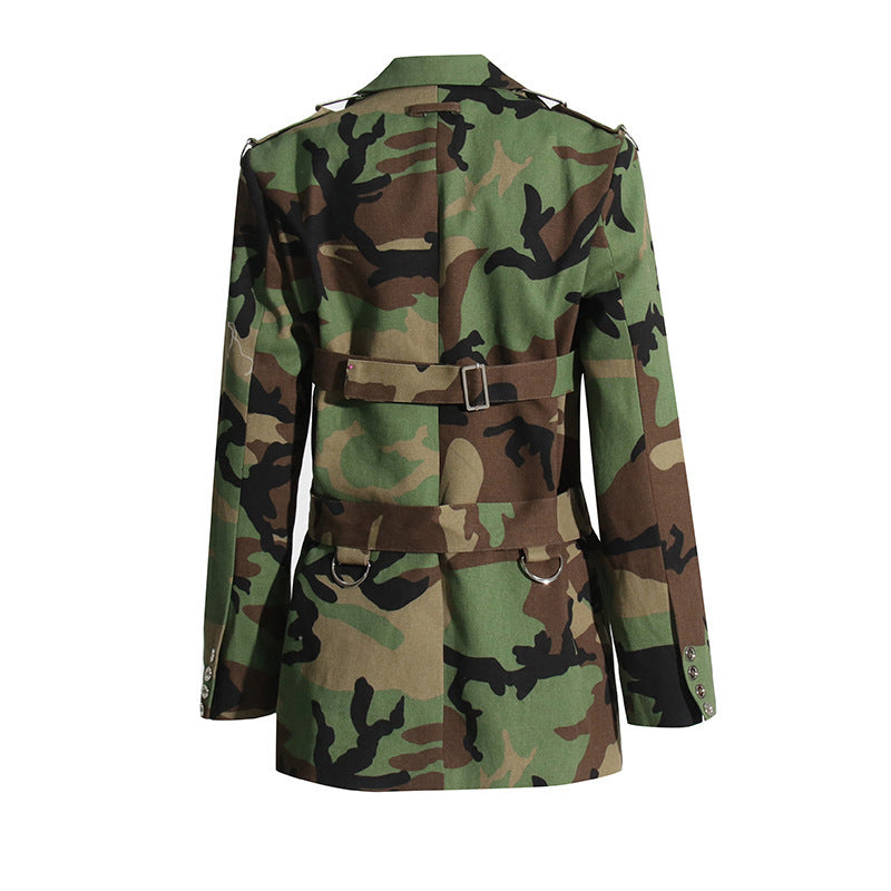 Veste Blazer Femme Imprimée – Cintrée avec Ceinture à Nouer, Élégante et Féminine