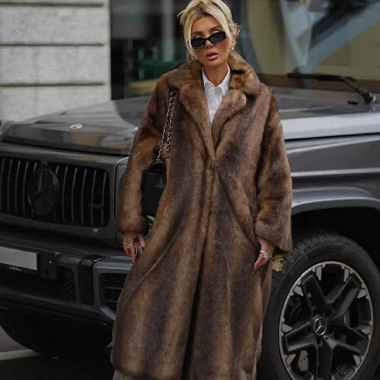 Manteau long femme d’hiver – Imitation vison, doublé polaire épais, chaud et tendance streetwear