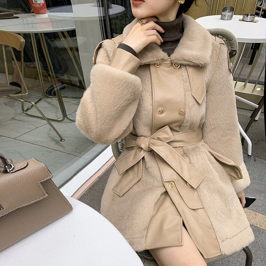 Manteau femme hiver – Style coréen en laine, couture contrastée élégante