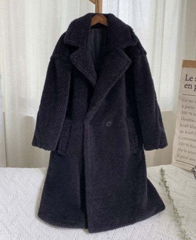 Manteau en polaire mouton à col – Manteau en fausse fourrure épais, chaud et long pour femme