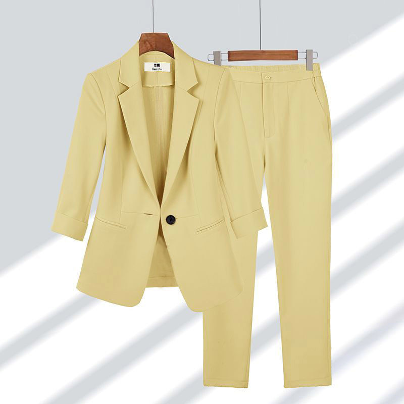 Ensemble blazer casual 2 pièces – Veste unie col à revers & pantalon droit zippé – Costume femme bureau et affaires