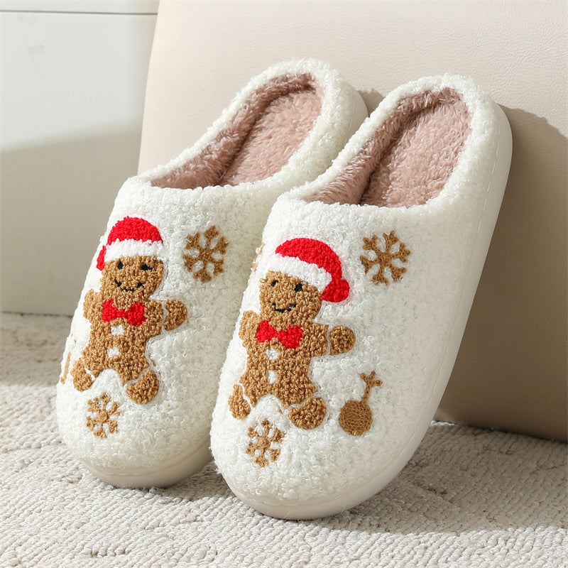 Chaussons de Noël Femme – Flocons de neige & Pain d’épice, antidérapants et douillets